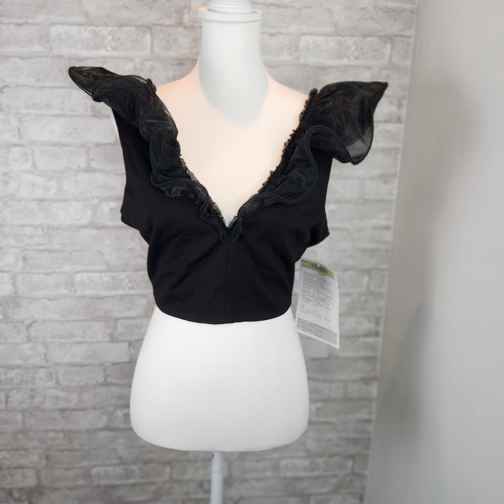 Venus Crop Top Organza Ruffle Black Festival Goth Size 6